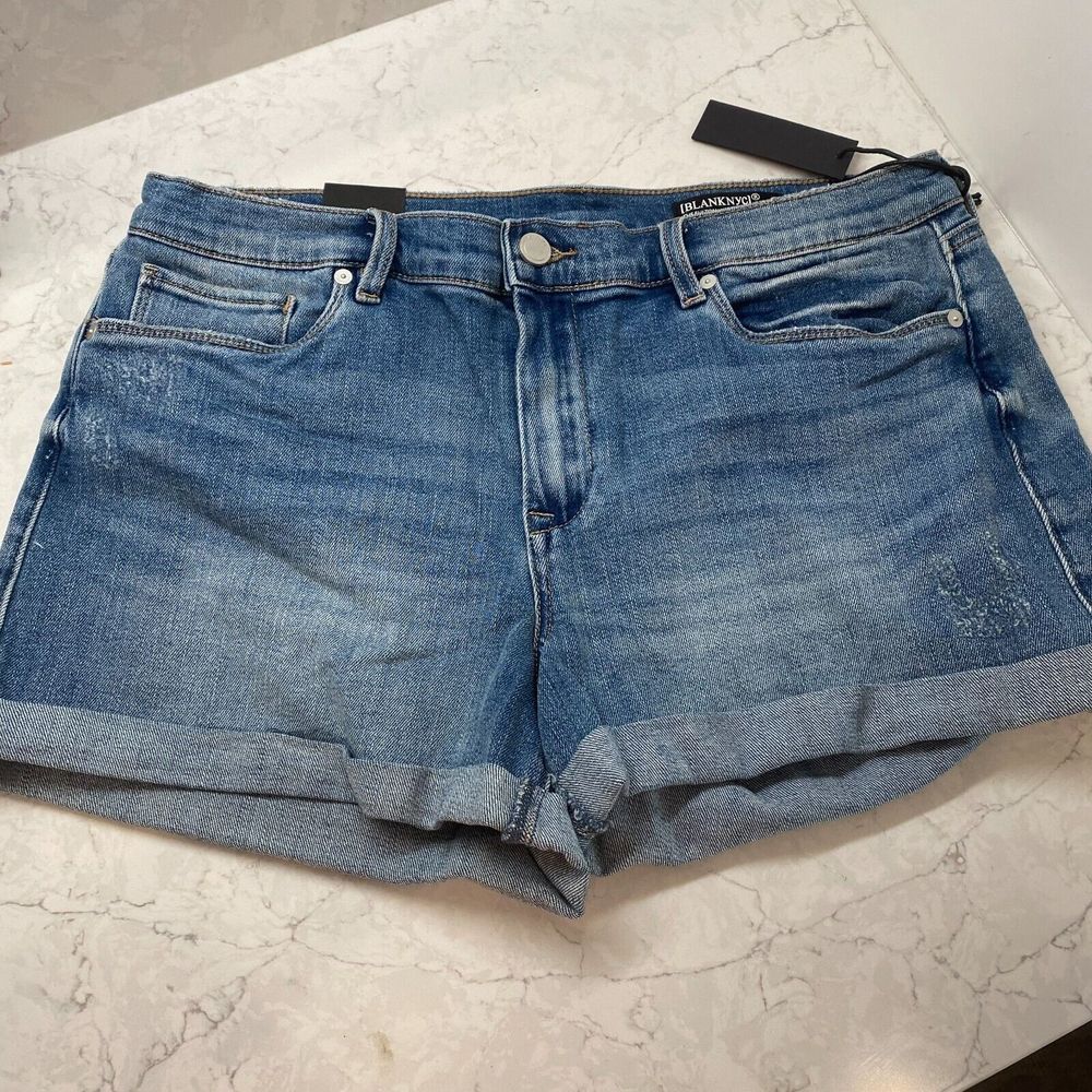 Blanknyc The Fulton Cutoff Shorts Women's 31 Blue Denim Classic Mid Rise Roll Up